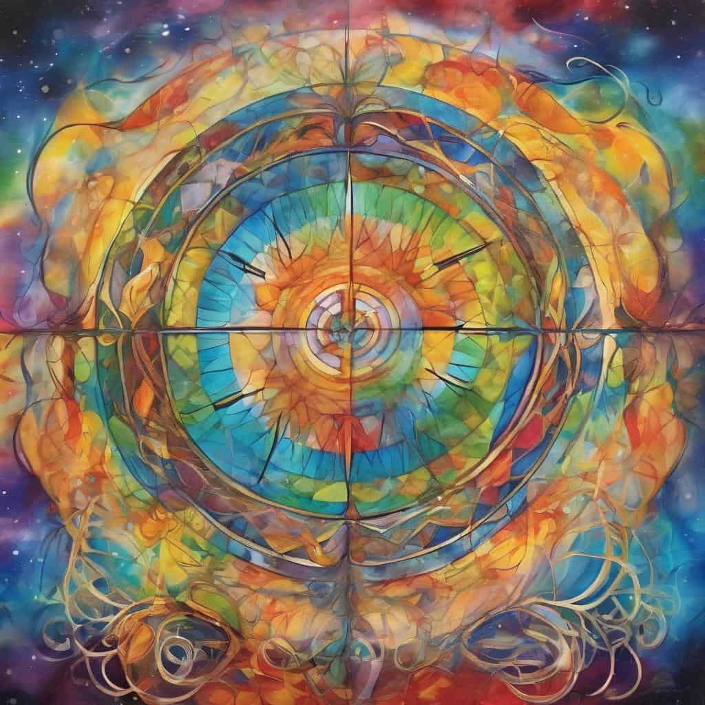 Λιμάνι και χρονόμετρο σε πολύχρωμο abstract έργο τέχνης, συμβολίζει την ευγένεια και την ενίσχυση της ψυχής.