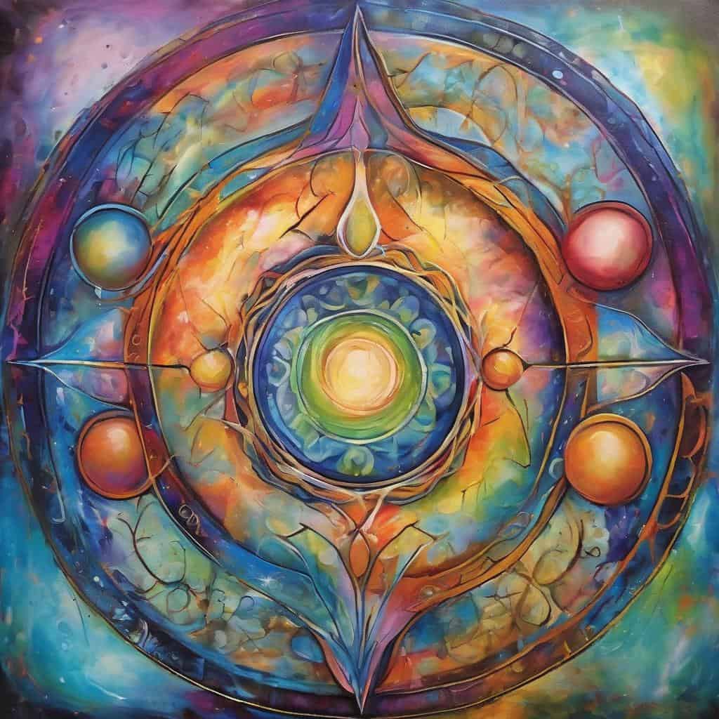 Ζωγραφιά με πολύχρωμο, αφηρημένο σχέδιο διαλογικής ενέργειας και ευγένειας.